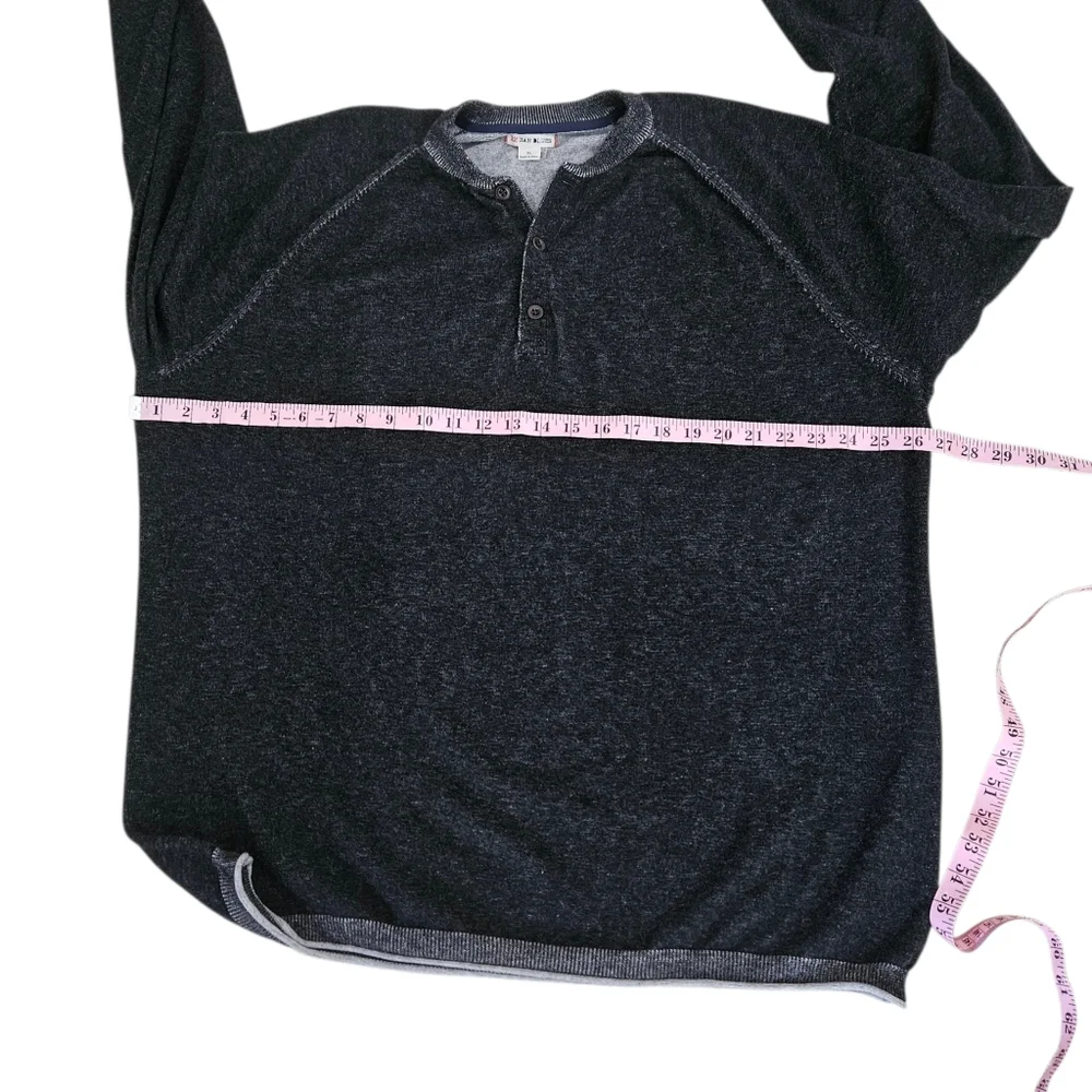 32 Bar Blues Men's Henley Pullover Sweater Cotton Cashmere XL Black Gray
